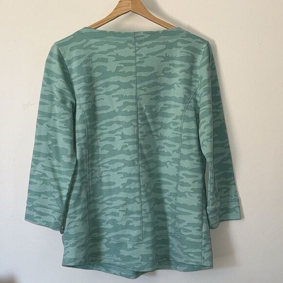 Talbotsโ Jacquard Quarter Sleeve Pullover Camo Print Medium Green Cotton Blend - Picture 7 of 7